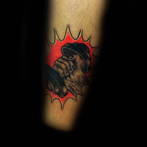 Hand Holding Dumbbell Fitness Tattoo For Guys