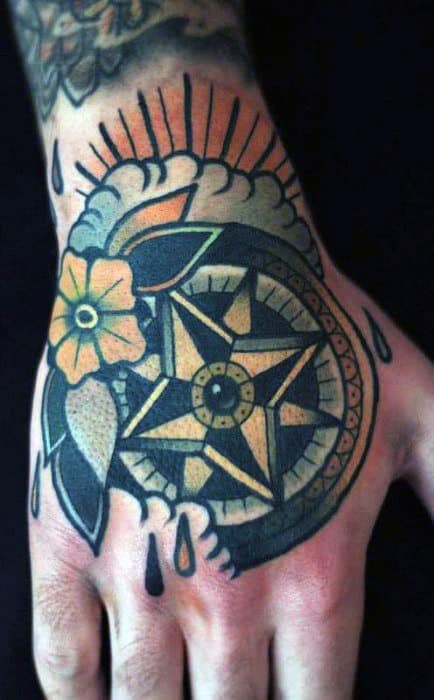 Hand Mens Traditional Nautical Star Tattoo