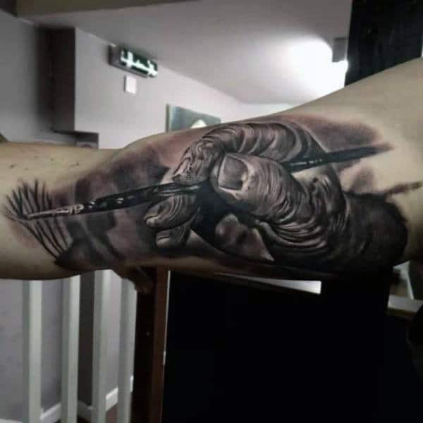 Hand Painting Mens Detailed Inner Arm Bicep Tattoo