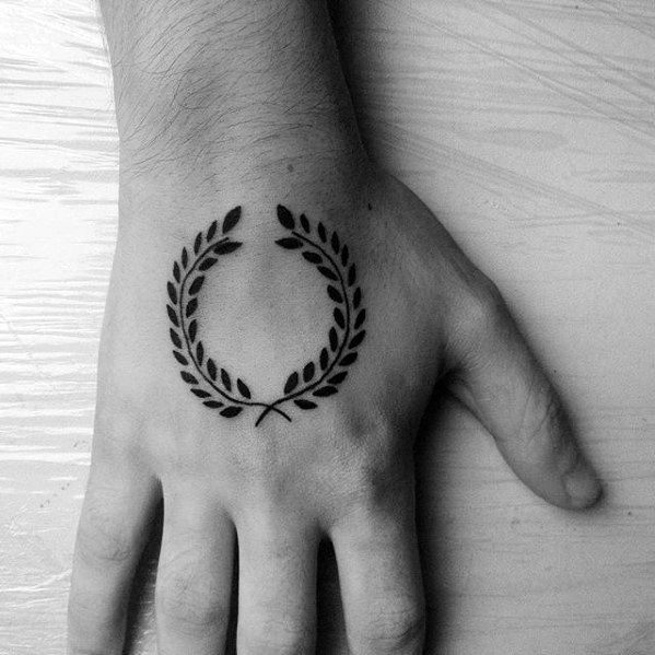Hand Simple Laurel Wreath Tattoo Design On Man