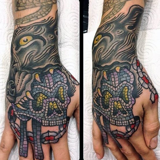 Hand Skull Male Cool Mosaic Tattoo Ideas