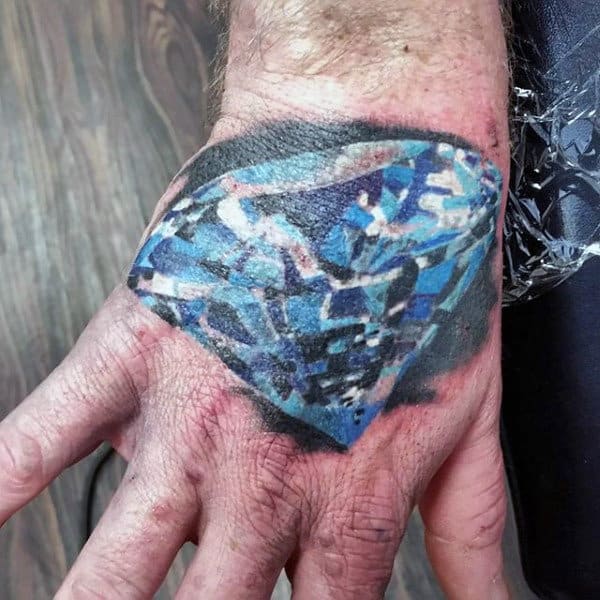 Hand Tattoo For Men Of Blue Diamond