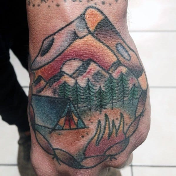 Hand Traditional Male Tent Tattoo Ideas