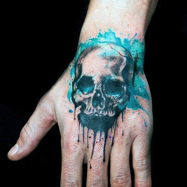 Hand Watercolor Skull Tattoo Ideas For Males