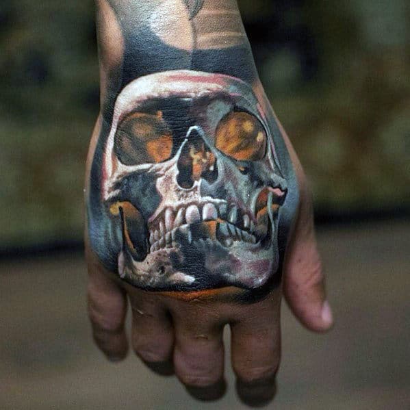 Hand White Ink Glowing Skull Guys Badass Tattoo Ideas