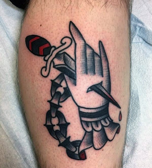 Hand With Dagger And Chain Mens Old School Traditional Tattoos