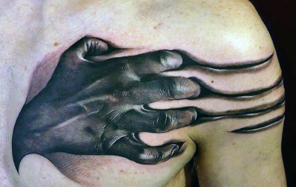 Hands Scratching Into Skin Guys 3d Realistic Sweet Upper Chest Tattoos