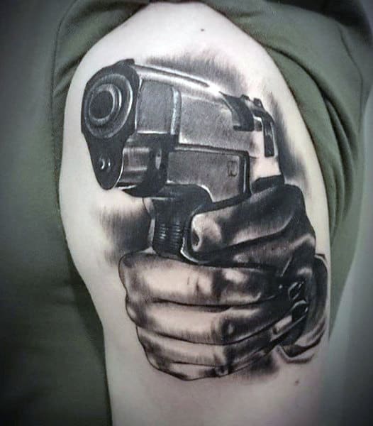 Hands With Firearm Male Gangster Upper Arm Tattoos