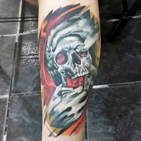 Hands With Skull Abstract Mens Awesome Forearm Tattoo Watercolor