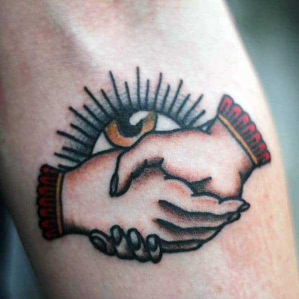 Handshake Eye Traditional Small Guys Inner Forearm Tattoo