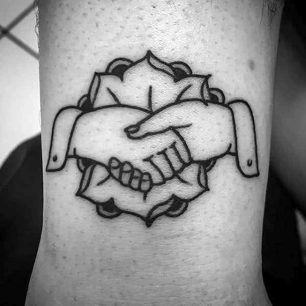 Handshake With Flower Traditional Awesome Simple Mens Forearm Tattoo