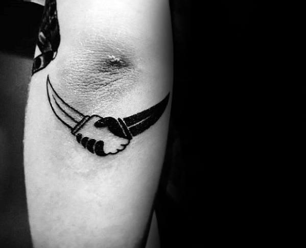 Handshake With Swords Guys Simple Forearm Tattoo