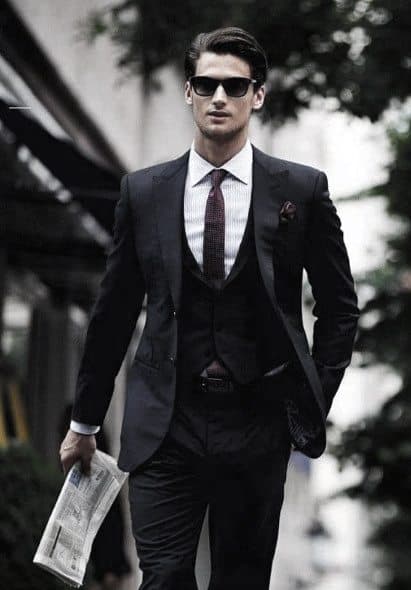 Handsome Black Suit Style Ideas For Guys With Burgundy Red Tie