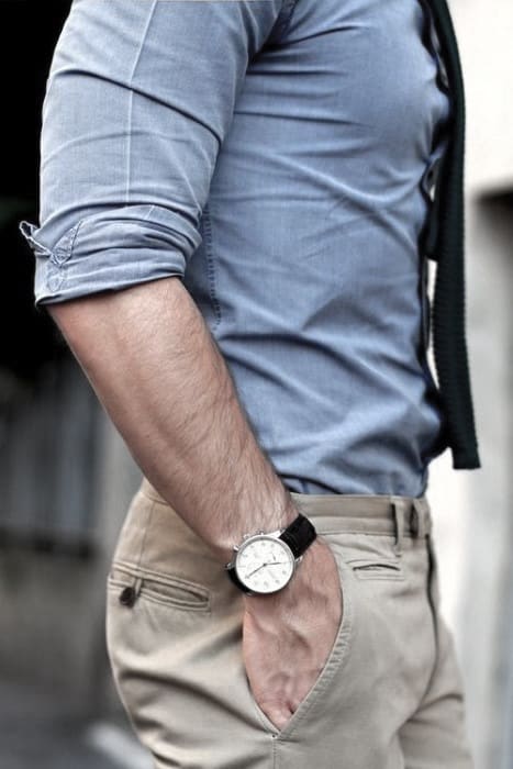 Handsome Business Casual Outfits Style Ideas For Guys Blue Shirt With Khakis