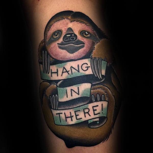 Hang In There Mens Old School Sloth Arm Tattoo Designs