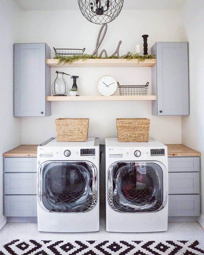 small modern laundry gray cabinets washer and dryer