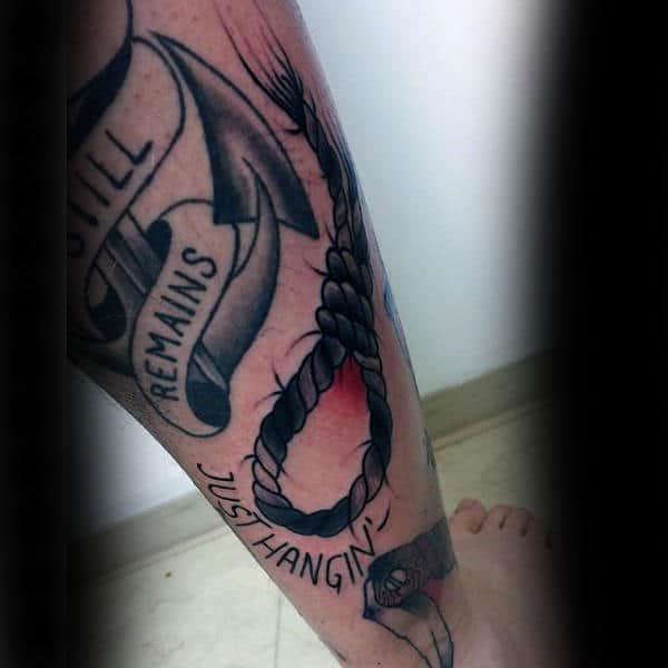 Hanging Rope Tattoo Male Legs