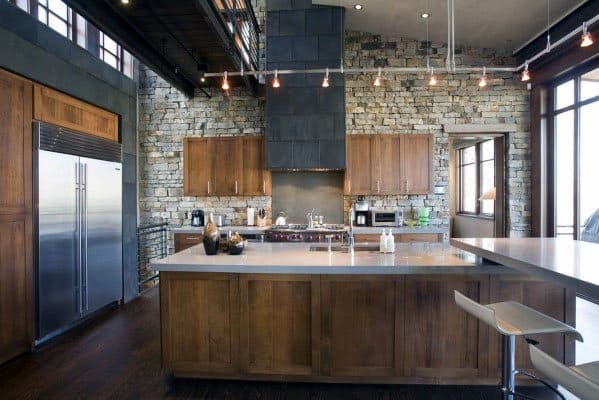 Hanging Silver Track Lighting Ideas For Rustic Kitchen