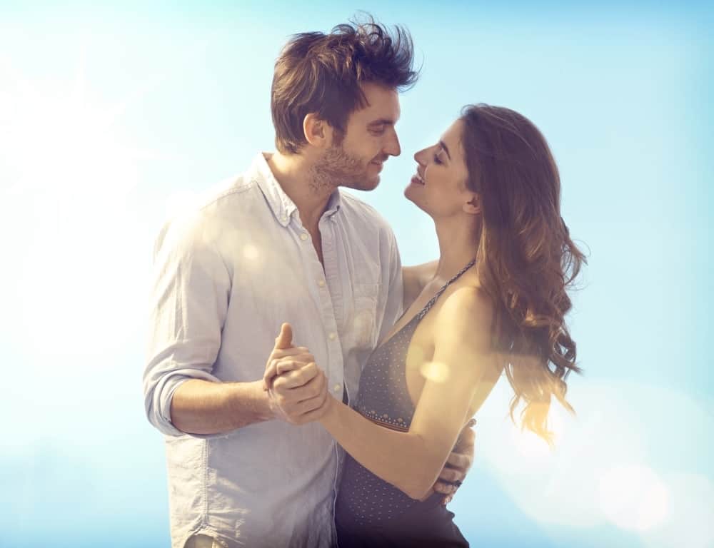 happy couple hugging each other