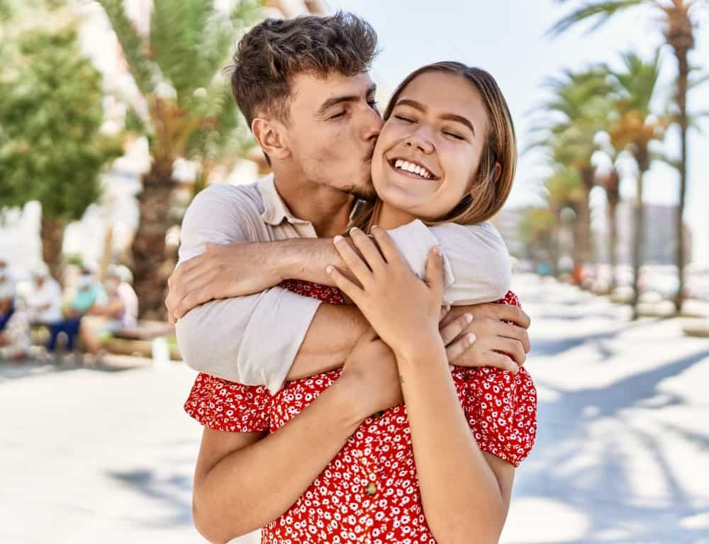 happy couple hugging