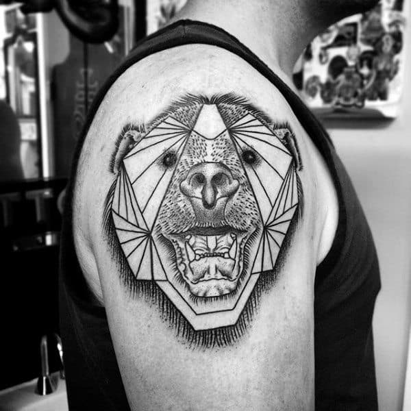 Happy Geometric Bear Guys Upper Arm Tattoo