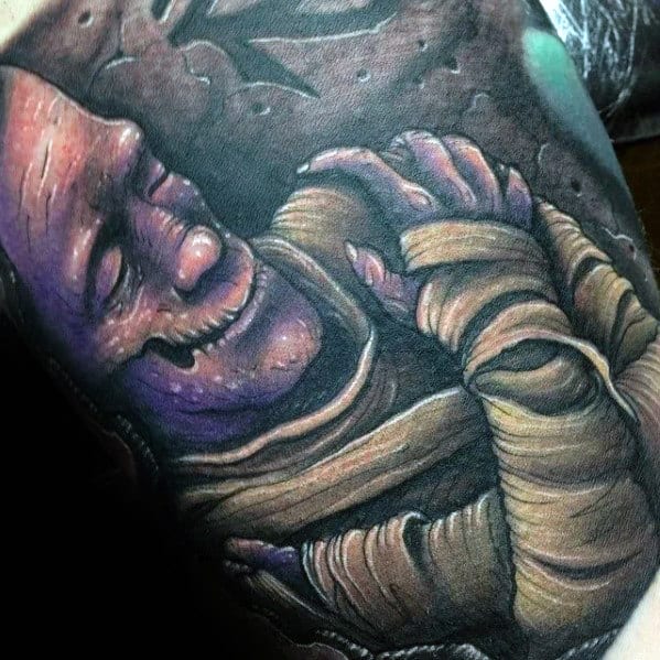 Happy Mummy Mens Stone Sleeve Tattoo Designs