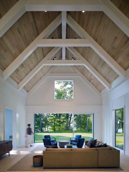 Hardwood With Painted White Beams Vaulted Ceiling Ideas For Living Room