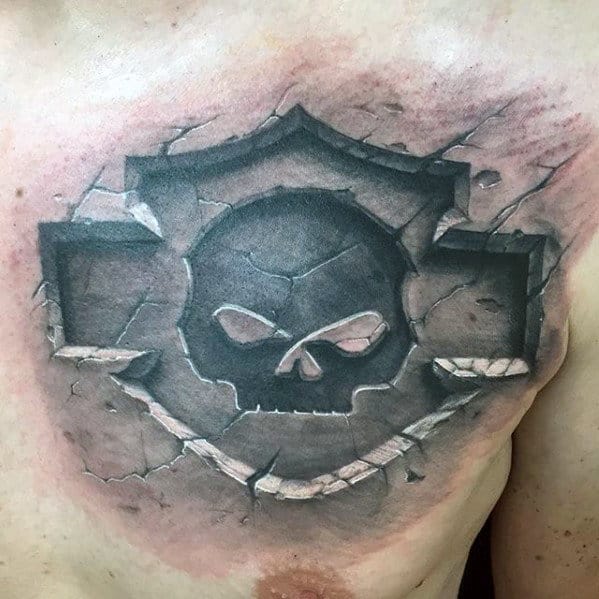Harley Davidson Mens 3d Stone Upper Chest Tattoo