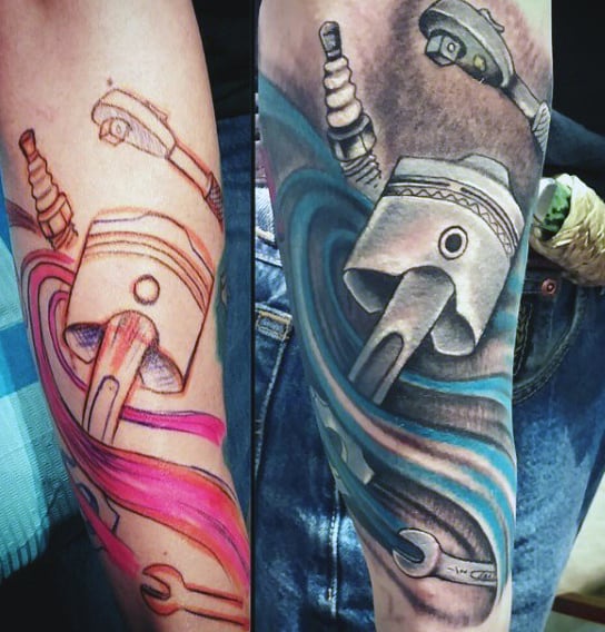 Harley Engine Piston Tattoo On Men