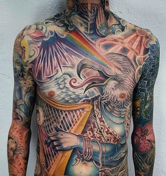 Harp Guys Tattoo Designs Full Chest