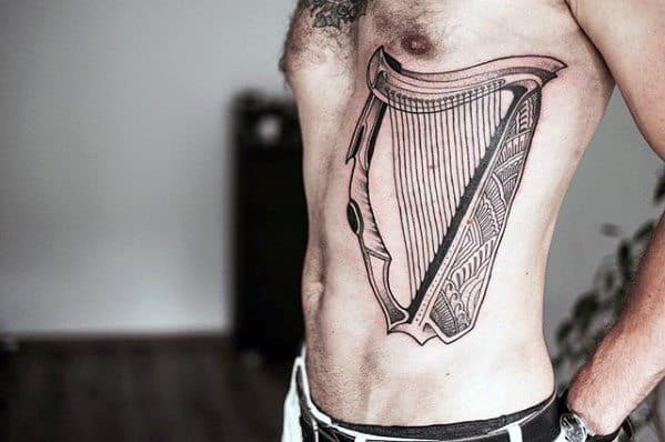 Harp Guys Tattoos Detailed Rib Cage Side Design
