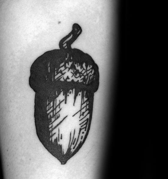 Hatched Black Ink Guys Small Acorn Tattoos
