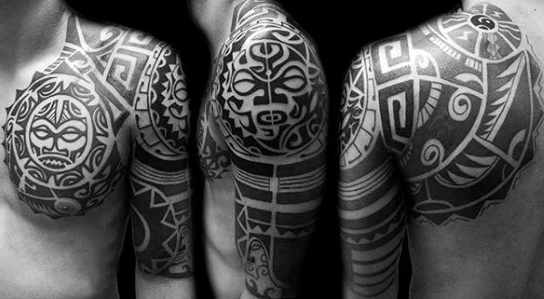 Hawaiian Sun Mens Nice Half Sleeve Black Ink Tattoo Inspiration