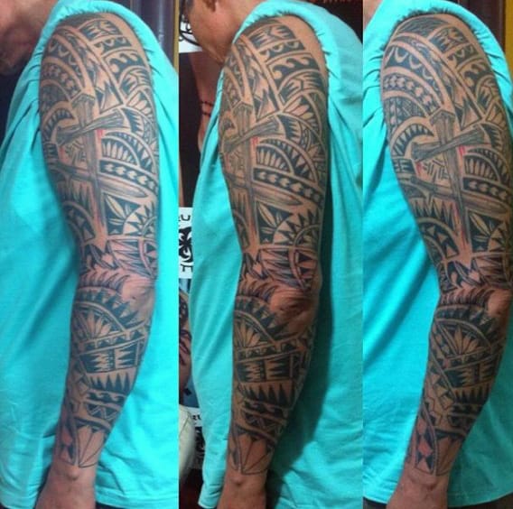Hawaiian Tribal Cross Men's Tattoos
