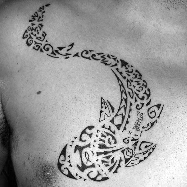 Hawaiian Tribal Fish Mens Chest Tattoos