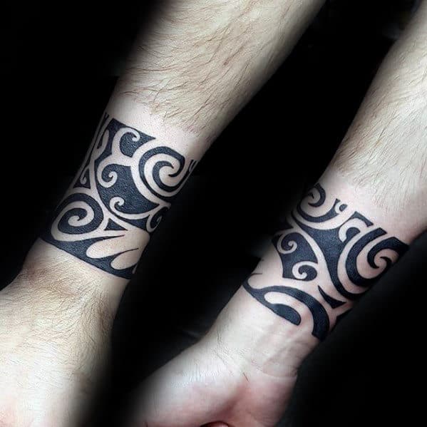 Hawaiian Tribal Guys Forearm Band Tattoo Design Ideas