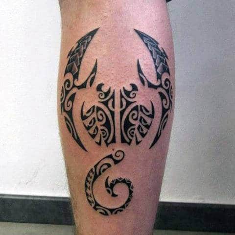 Hawaiian Tribal Scorpion Male Leg Calf Tattoo Designs