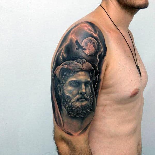 Hawk With Moon Hercules Mens Half Sleeve Tatoto Ideas