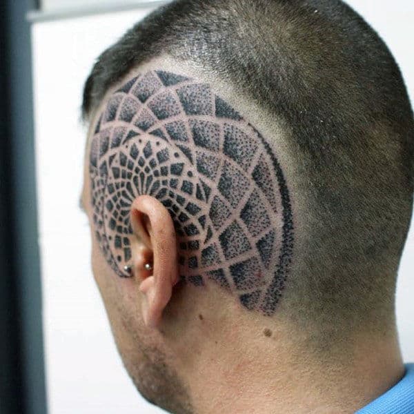 Head Pointillism Pattern Tattoo On Gentleman