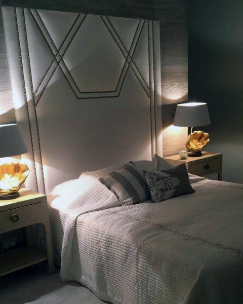 white pattern headboard bedroom