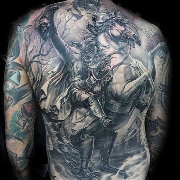 Headless Horseman Mens Detailed Full Back Tattoo
