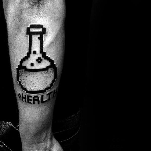 Health Tube 8 Bit Video Game Guys Outer Forearm Tattoo