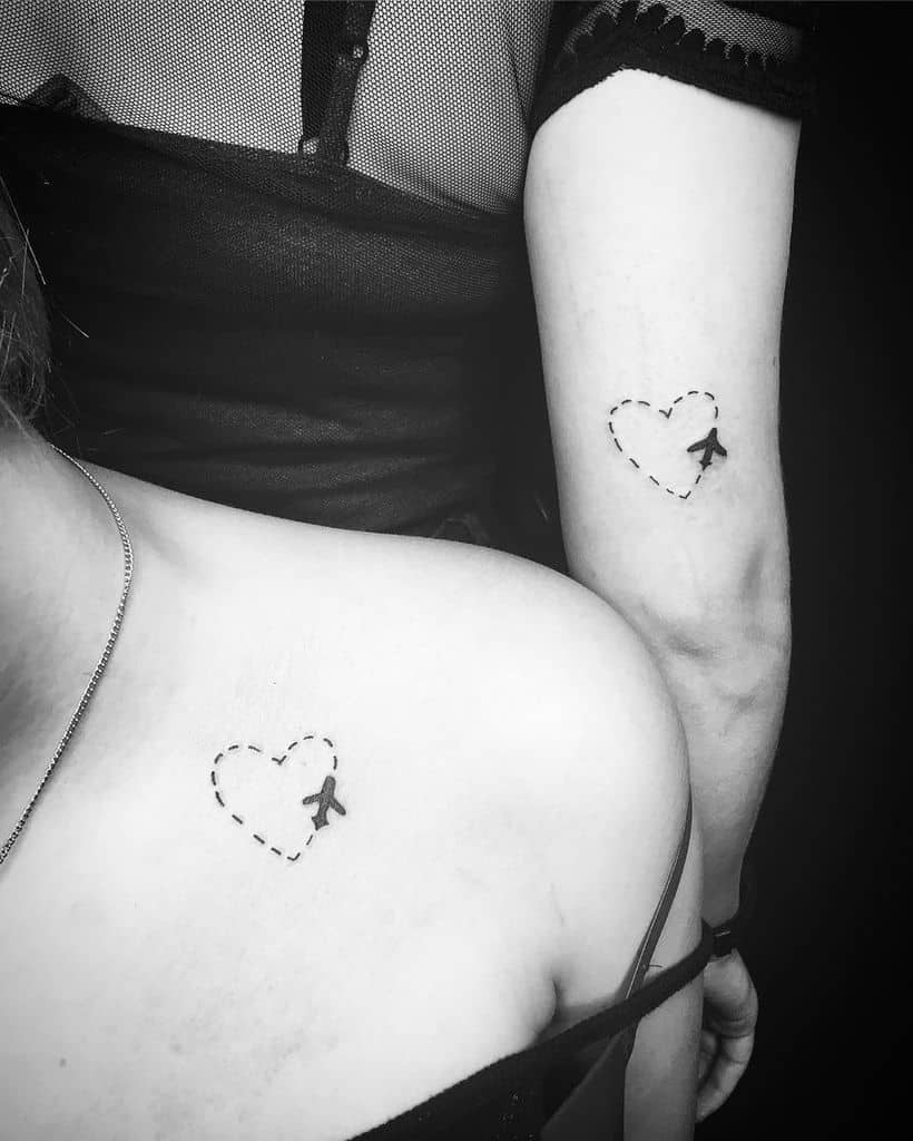Heart Airplane Friendship Tattoo