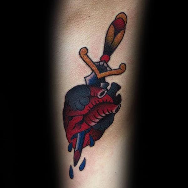 Heart Dagger Guys Traditional Tattoos On Arm