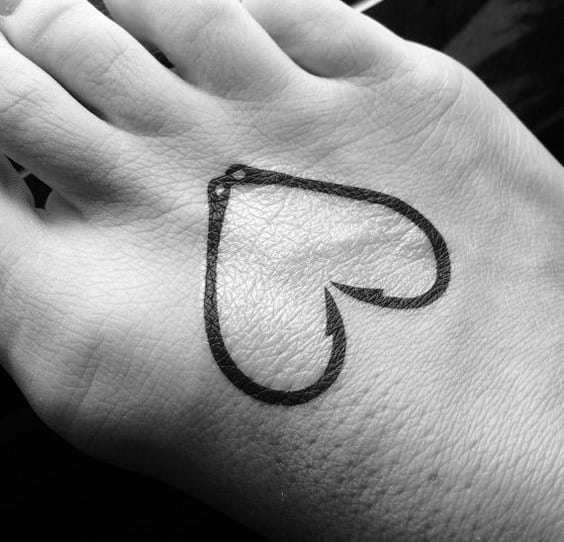 Heart Fish Hook Guys Grandpa Foot Tattoo