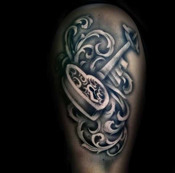 Heart Lock Mens Keyhole Shaded 3d Tattoos