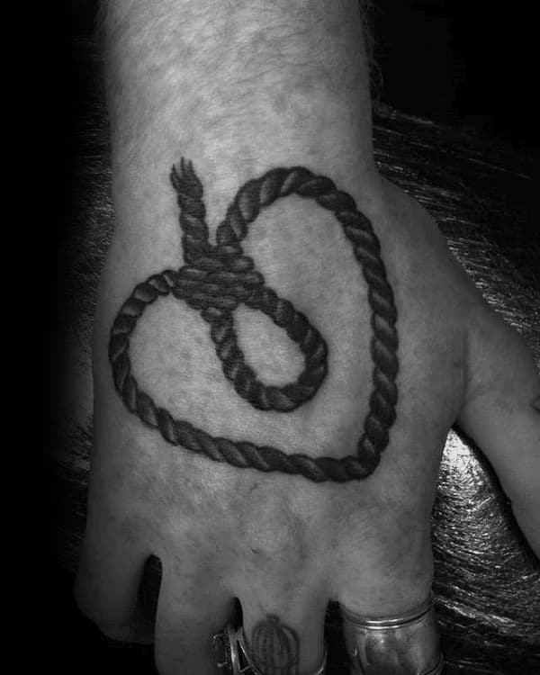 Heart Shaped Noose Rope Mens Hand Tattoo
