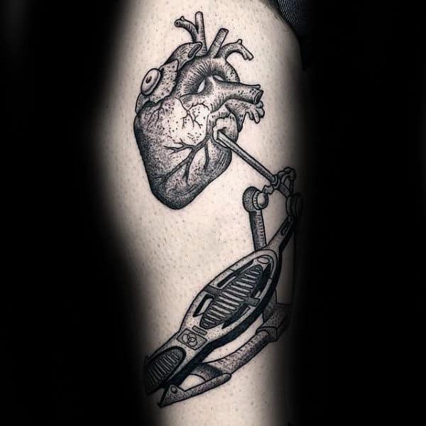 Heart With Drum Mens Leg Tattoos