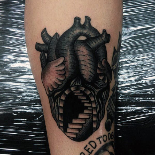 Heart With Staircase Guys Traditional Forearm Tattoos