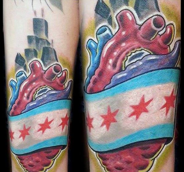 Heart With Towers Mens Chicago Flag Tattoo Ideas